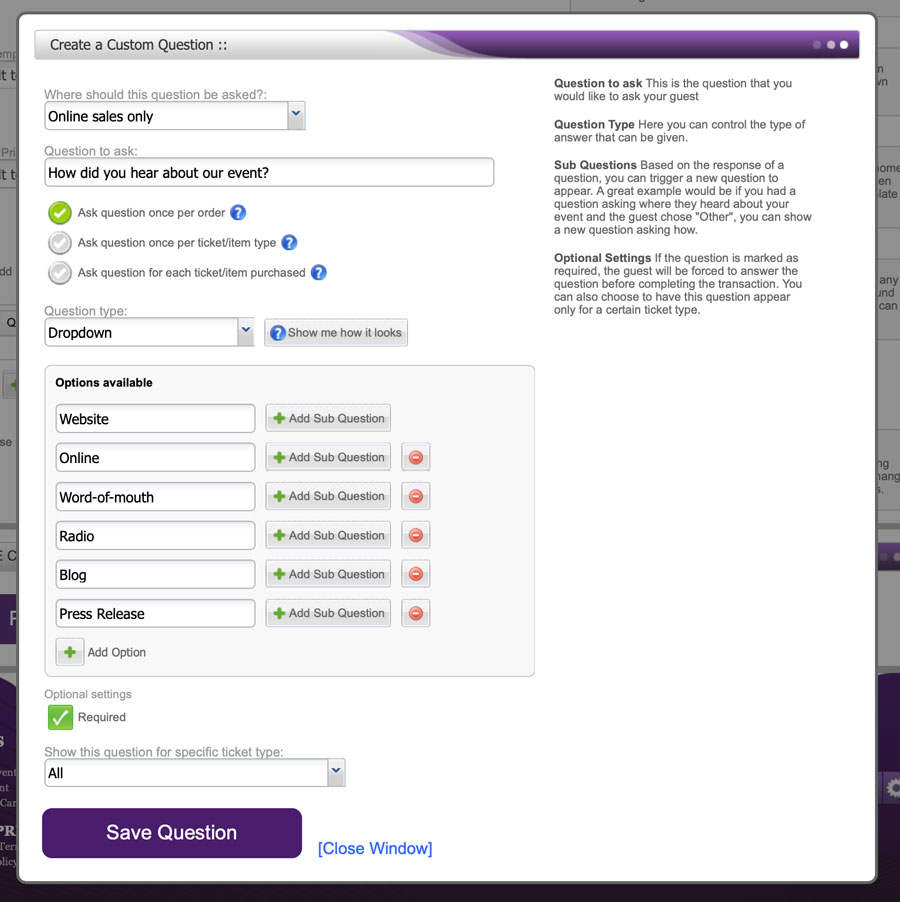 Purplepass Create a Custom Question