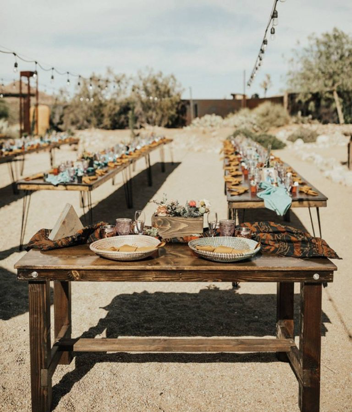 dining table made from pine and cedar and foods on top