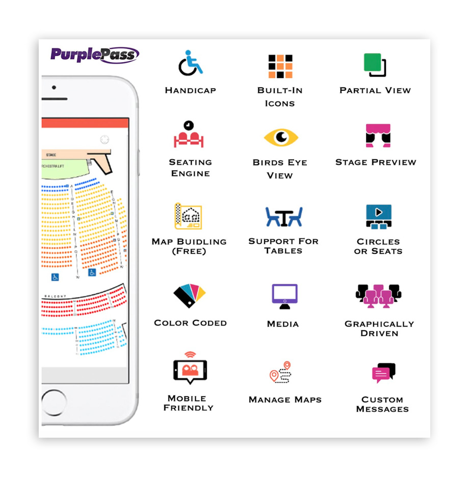 purplepass assigned seating chart with symbols