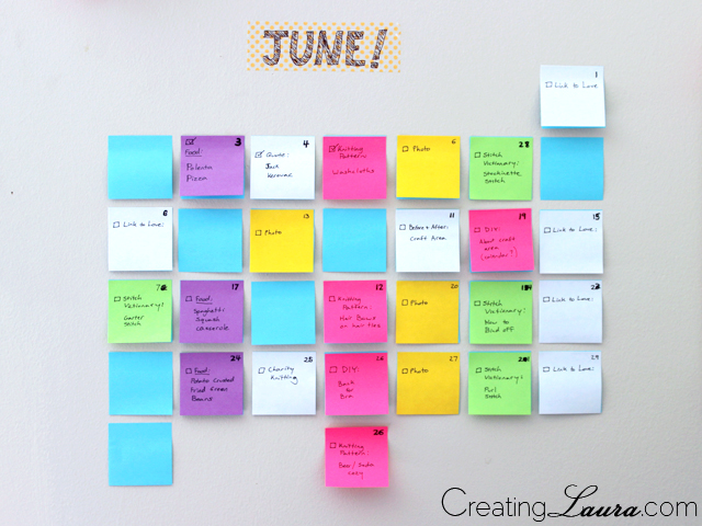 color code sticky note calendar