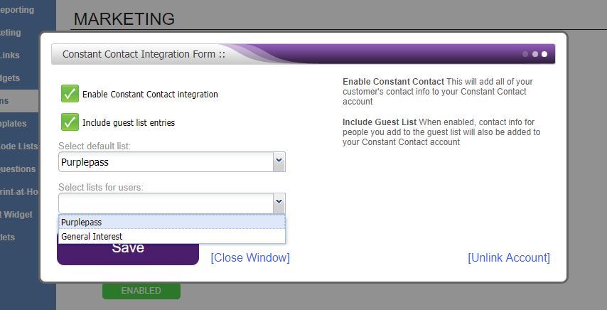 purplepass constant contact integration form