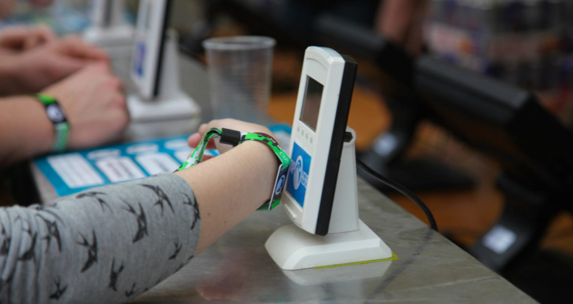 people with rfid ticket wristbands on their right hands