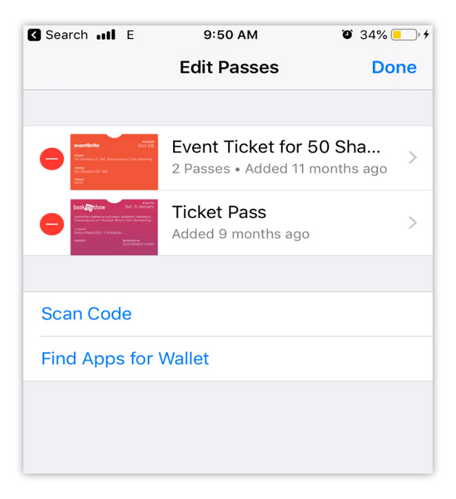 editing passes in apple's wallet app