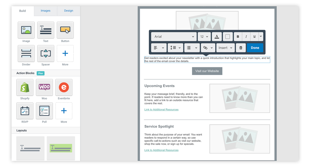 Constant Contact design dashboard