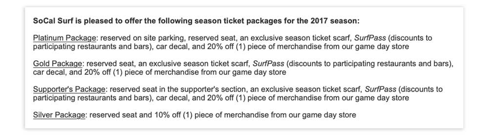 SoCal Surf season pass options