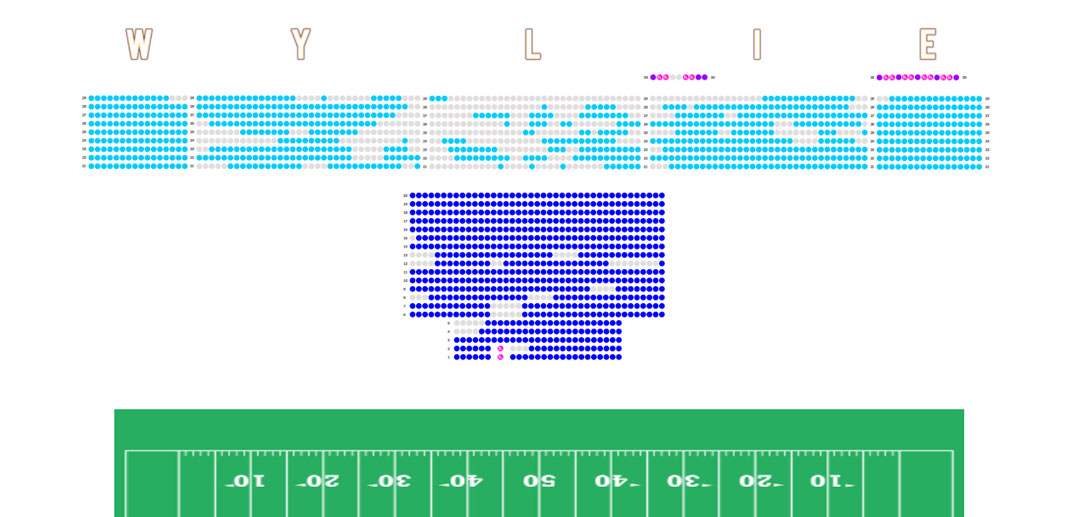 a assigned seating map with the word Wylie on it