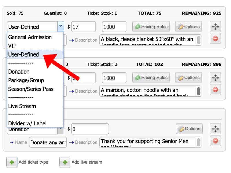 An arrow pointing to user-defined