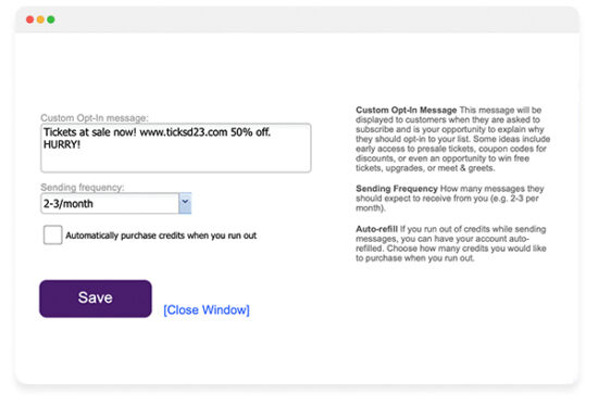 Creating an sms messaging on Purplepass