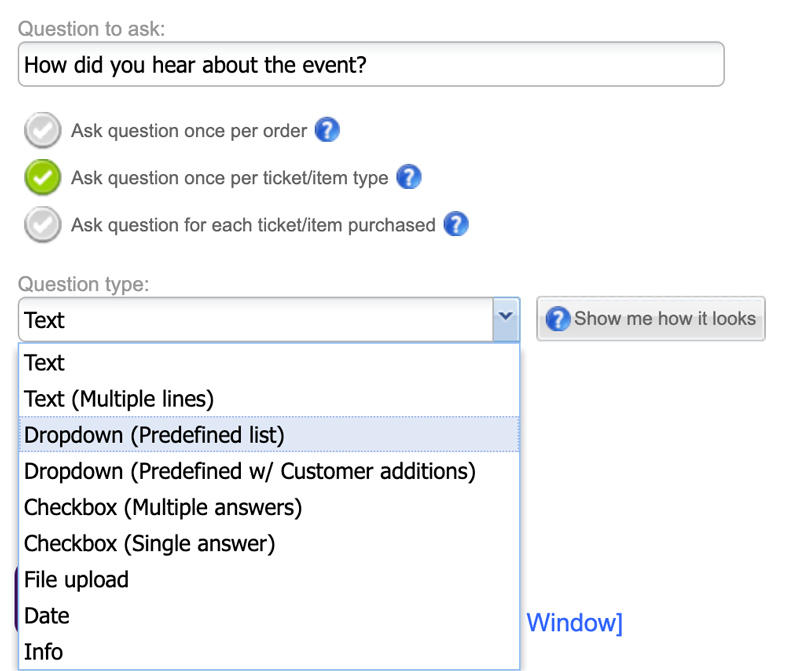 dropdown custom checkout questions Purplepass